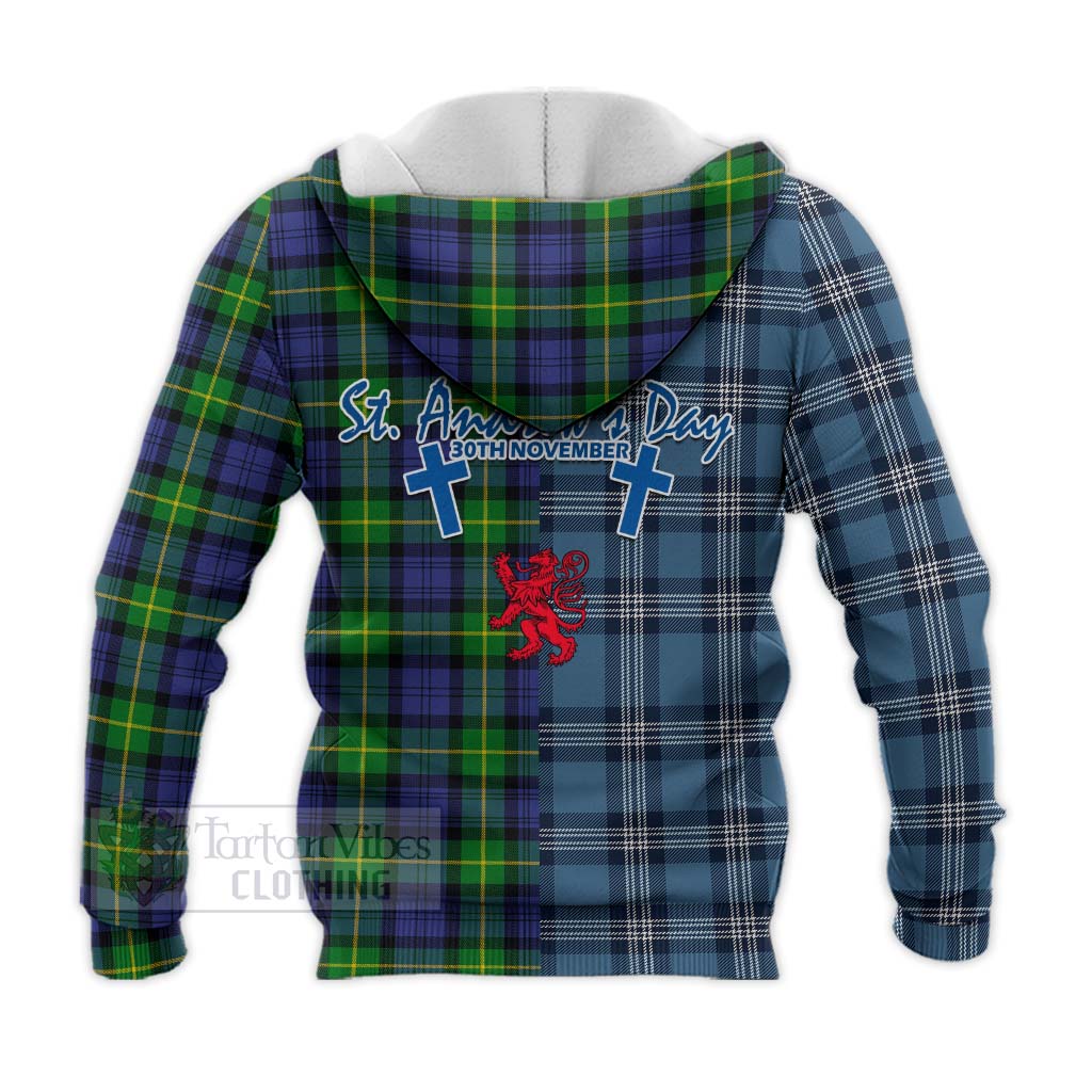 Meldrum Tartan Knitted Hoodie Happy St. Andrew's Day Half Tartan Style - Tartan Vibes Clothing