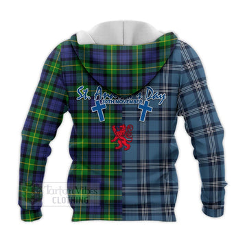 Meldrum Tartan Knitted Hoodie Happy St. Andrew's Day Half Tartan Style - Tartan Vibes Clothing