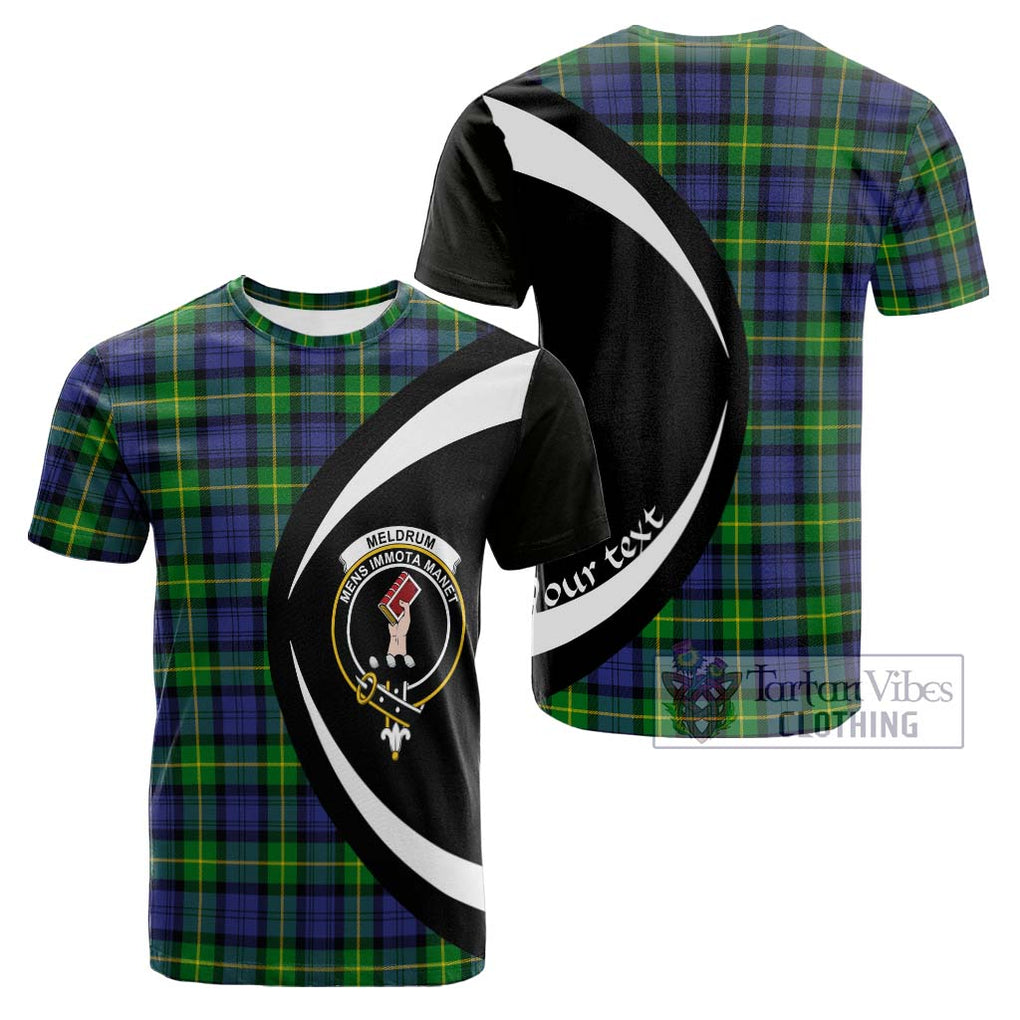 Tartan Vibes Clothing Meldrum Tartan Cotton T-shirt with Family Crest Circle Style