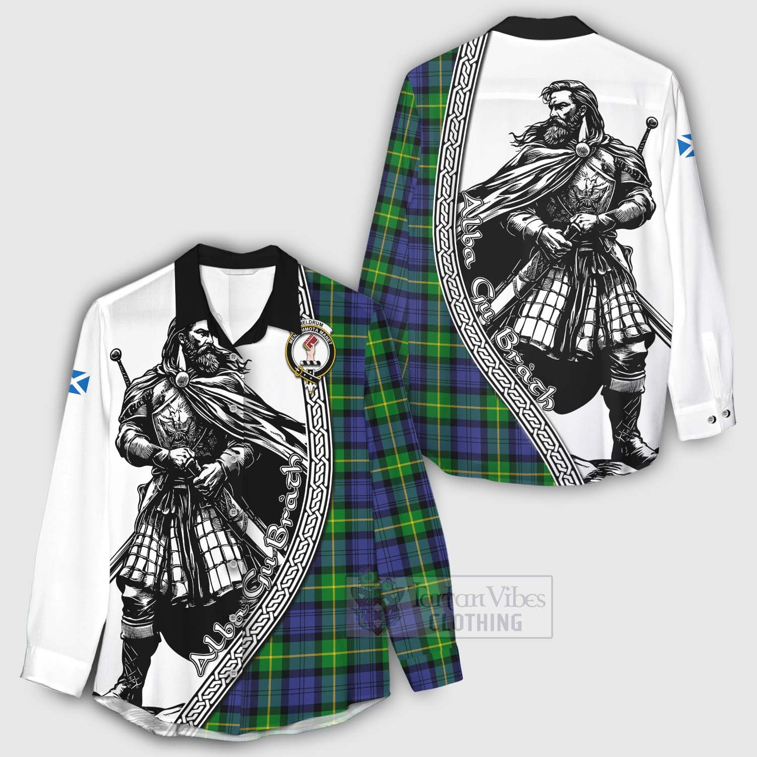 Meldrum Tartan Clan Crest Women's Casual Shirt with Highlander Warrior Celtic Style - Tartan Vibes Clothing