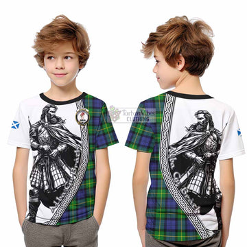 Meldrum Tartan Clan Crest Kid T-Shirt with Highlander Warrior Celtic Style - Tartan Vibes Clothing