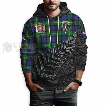 Tartan Vibes Clothing Meldrum Crest Tartan Hoodie with New Zealand Silver Fern Half Style