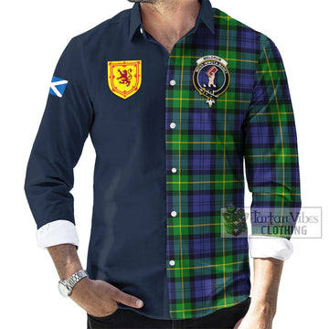 Meldrum Tartan Long Sleeve Button Shirt Alba with Scottish Lion Royal Arm Half Style Men's Shirt - Tartan Vibes Clothing