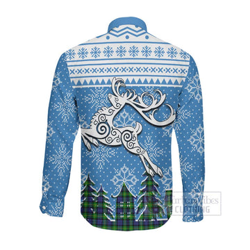 Meldrum Clan Christmas Long Sleeve Button Shirt Celtic Reindeer Style Men's Shirt - Tartan Vibes Clothing
