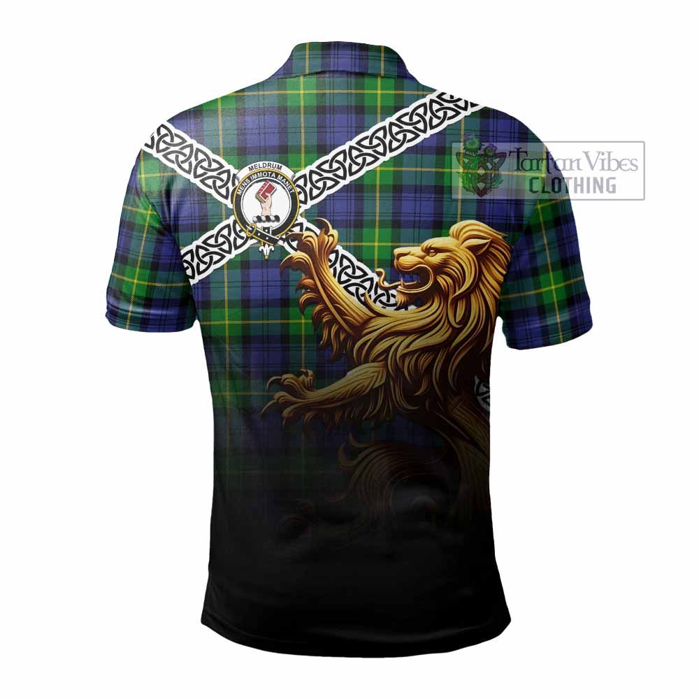 Meldrum Crest Tartan Polo Shirt with Golden Lion Emblem Celtic Style - Tartan Vibes Clothing