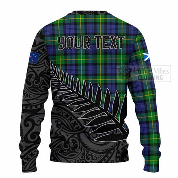 Tartan Vibes Clothing Meldrum Crest Tartan Knitted Sweater with New Zealand Silver Fern Half Style