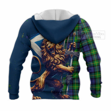 Meldrum Tartan Family Crest Knitted Hoodie with Scottish Majestic Lion - Tartan Vibes Clothing