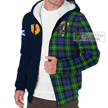 Meldrum Tartan Sherpa Hoodie Alba with Scottish Lion Royal Arm Half Style - Tartan Vibes Clothing