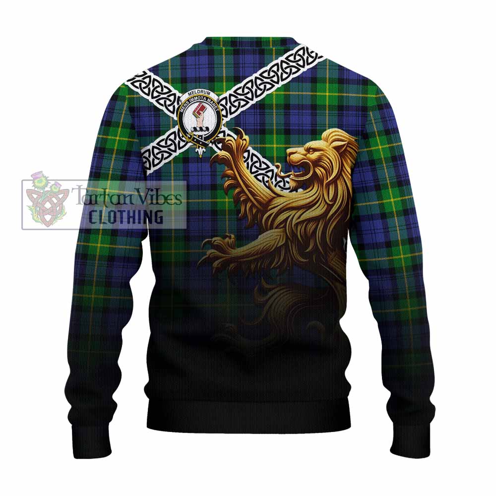 Meldrum Crest Tartan Knitted Sweater with Golden Lion Emblem Celtic Style - Tartan Vibes Clothing