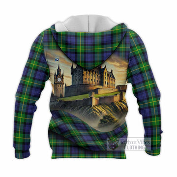 Meldrum Tartan Family Crest Knitted Hoodie with Scottish Ancient Castle Style - Tartan Vibes Clothing