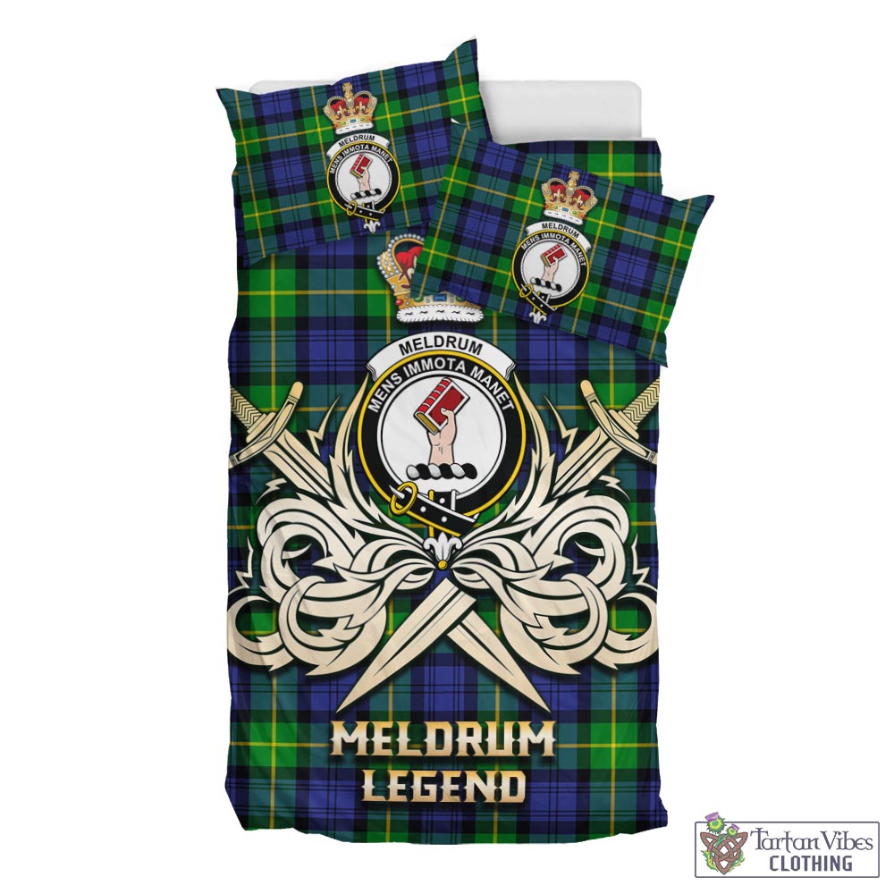 Tartan Vibes Clothing Meldrum Tartan Bedding Set with Clan Crest and the Golden Sword of Courageous Legacy