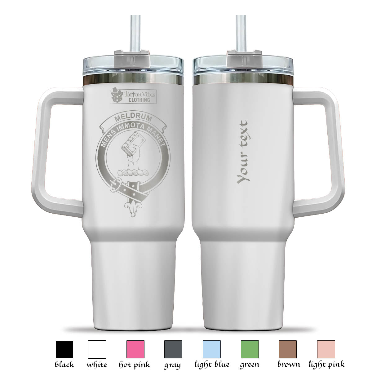 Meldrum Clan Crest Engraved Tumbler with Handle - 2D-tartanvibesclothing