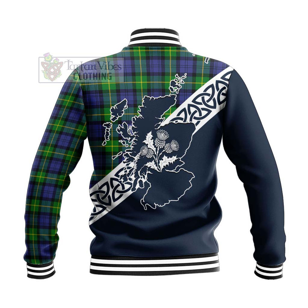 Meldrum Tartan Baseball Jacket Featuring Thistle and Scotland Map - Tartan Vibes Clothing
