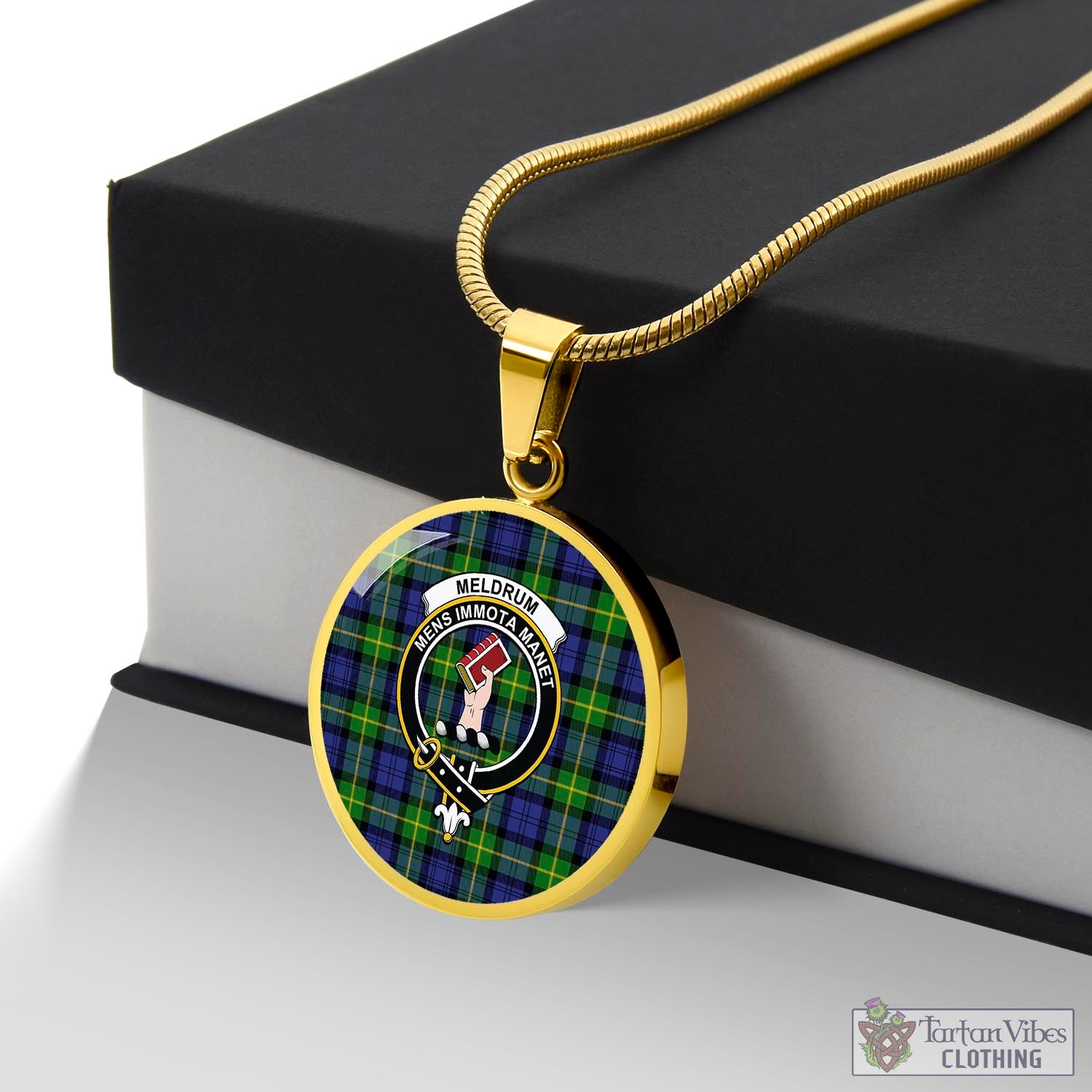 Meldrum Tartan Circle Necklace with Family Crest Luxury Necklace (Gold) No - Tartan Vibes Clothing