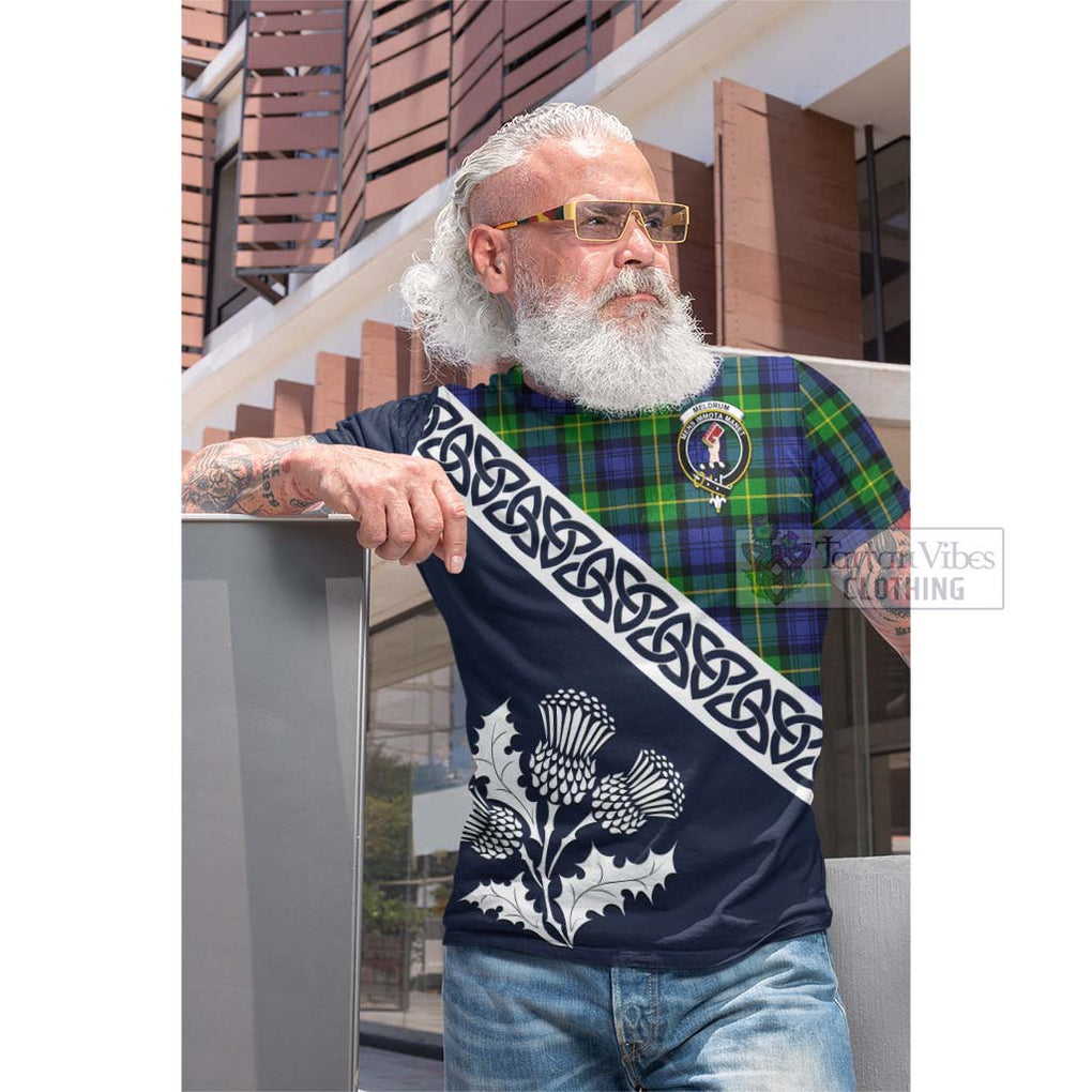 Meldrum Tartan Cotton T-shirt Featuring Thistle and Scotland Map Men's Shirt - Tartan Vibes Clothing