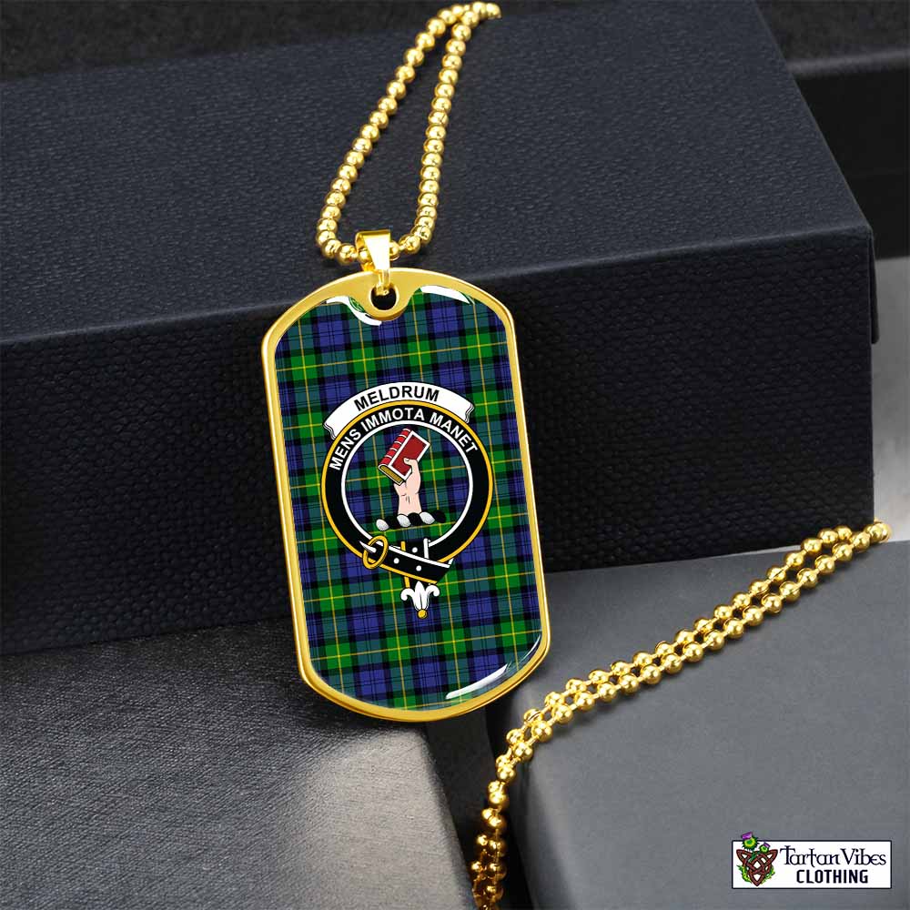 Meldrum Tartan Dog Tag Necklace with Family Crest Gold No - Tartan Vibes Clothing