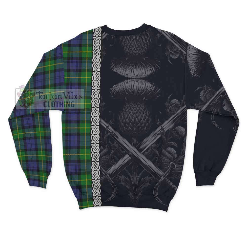 Meldrum Tartan Sweatshirt with Family Crest Cross Sword Thistle Celtic Vibes - Tartan Vibes Clothing