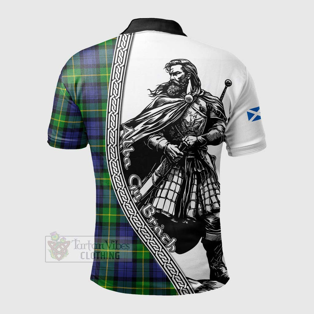 Meldrum Tartan Clan Crest Polo Shirt with Highlander Warrior Celtic Style - Tartan Vibes Clothing