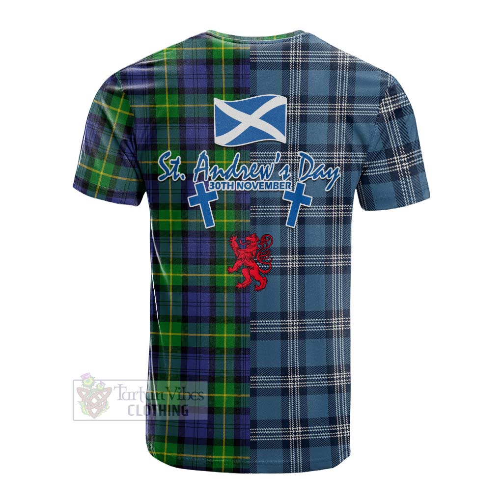 Meldrum Tartan Cotton T-shirt Happy St. Andrew's Day Half Tartan Style - Tartan Vibes Clothing