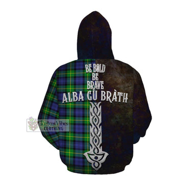 Tartan Vibes Clothing Meldrum Tartan Family Crest Cotton Hoodie Alba Gu Brath Be Brave Lion Ancient Style