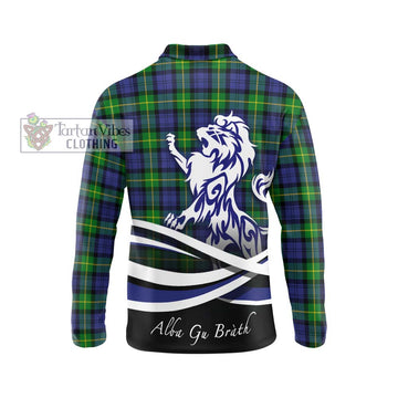 Meldrum Tartan Long Sleeve Polo Shirt with Alba Gu Brath Regal Lion Emblem - Tartan Vibes Clothing