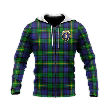 Meldrum Tartan Knitted Hoodie with Family Crest