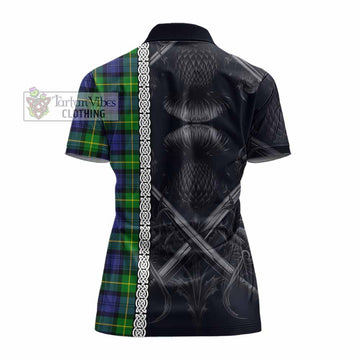 Meldrum Tartan Women's Polo Shirt with Family Crest Cross Sword Thistle Celtic Vibes - Tartan Vibes Clothing