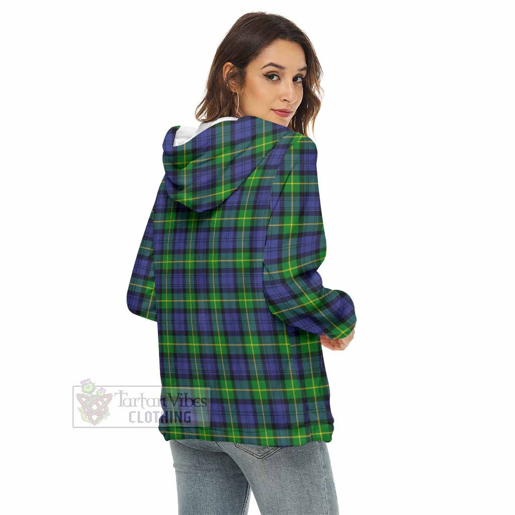 Meldrum Tartan Women's Borg Fleece Hoodie with Half Zip with Family Crest - Tartan Vibes Clothing