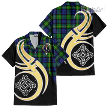 Meldrum Tartan Hawaiian Shirt with Family Crest and Celtic Symbol Style - Tartan Vibes Clothing