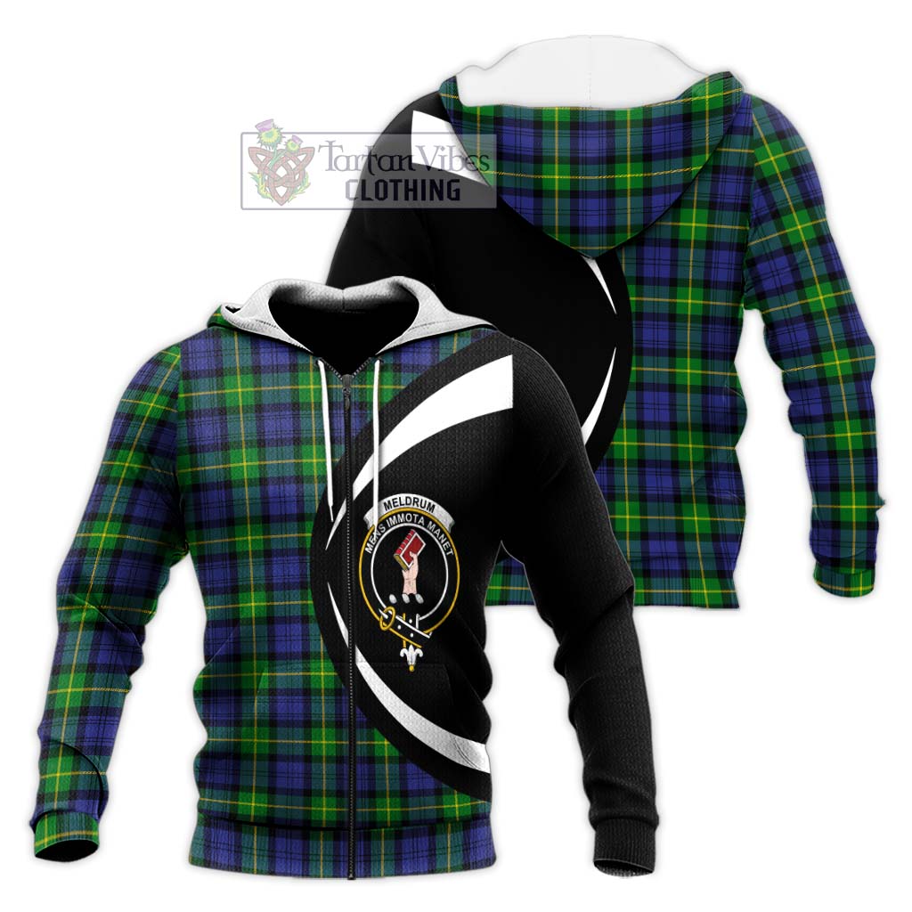 Meldrum Tartan Knitted Hoodie with Family Crest Circle Style Unisex Knitted Zip Hoodie - Tartan Vibes Clothing