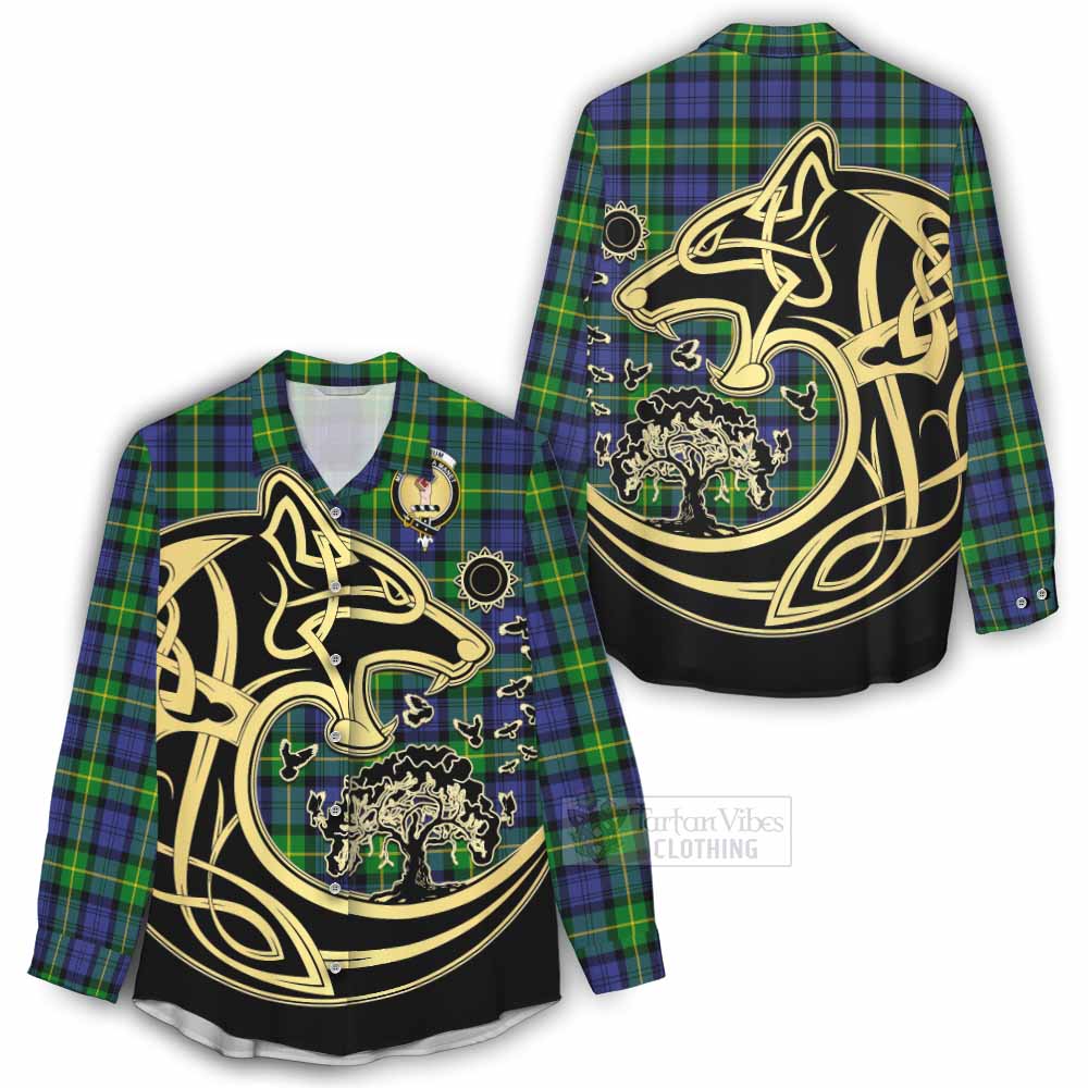 Meldrum Tartan Women's Casual Shirt with Family Crest Celtic Wolf Style - Tartan Vibes Clothing