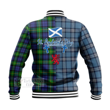 Meldrum Tartan Baseball Jacket Happy St. Andrew's Day Half Tartan Style - Tartan Vibes Clothing