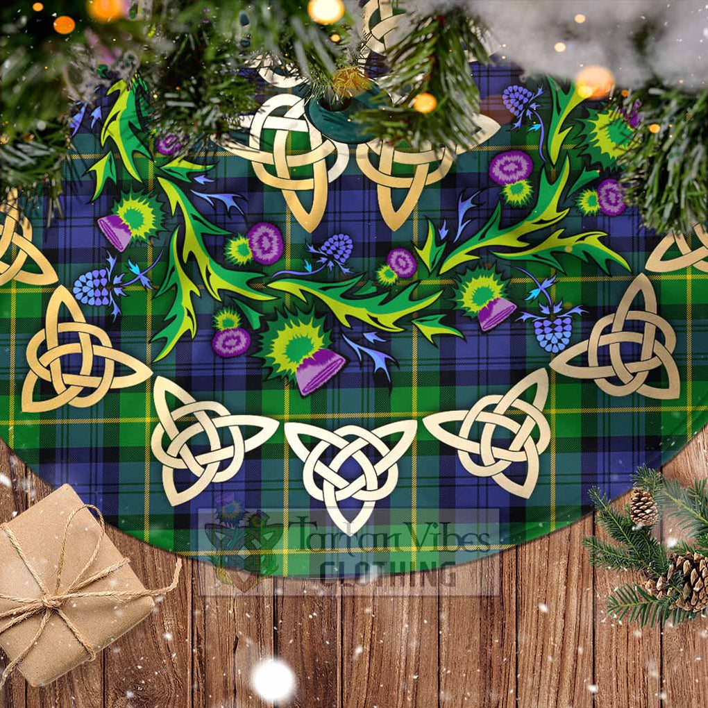 Tartan Vibes Clothing Meldrum Tartan Christmas Tree Skirt with Thistle Celtic Knot Style