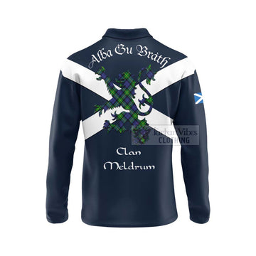 Meldrum Tartan Lion Rampant Long Sleeve Polo Shirt Proudly Display Your Heritage with Alba Gu Brath and Clan Name - Tartan Vibes Clothing