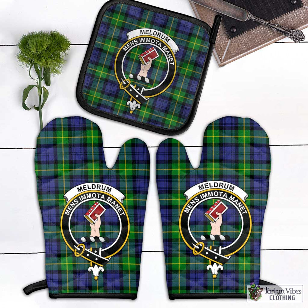 Meldrum Tartan Combo Oven Mitt & Pot-Holder with Family Crest Black - Tartan Vibes Clothing