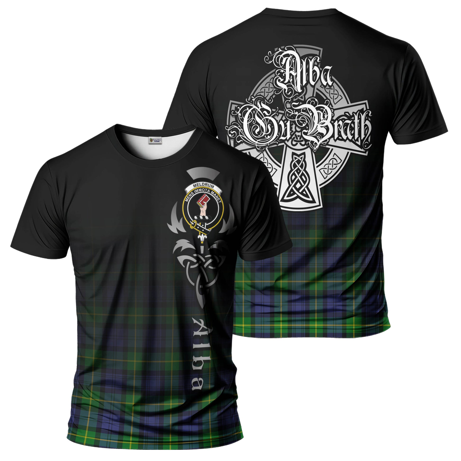 Meldrum Tartan T-Shirt Featuring Alba Gu Brath Family Crest Celtic Inspired - Tartan Vibes Clothing