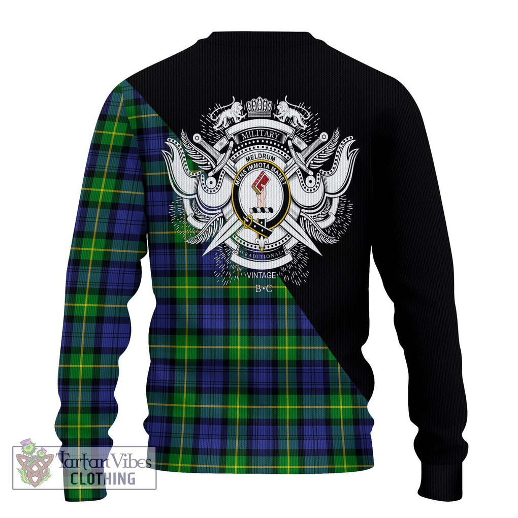 Meldrum Tartan Ugly Sweater with Family Crest and Military Logo Style - Tartan Vibes Clothing