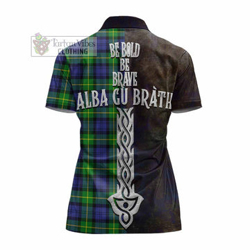 Meldrum Tartan Family Crest Women's Polo Shirt Alba Gu Brath Be Brave Lion Ancient Style - Tartan Vibes Clothing