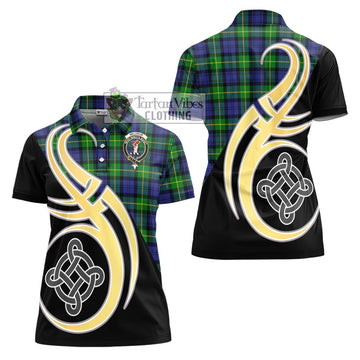 Meldrum Tartan Women's Polo Shirt with Family Crest and Celtic Symbol Style - Tartan Vibes Clothing