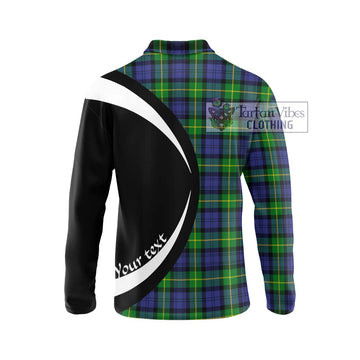 Meldrum Tartan Long Sleeve Polo Shirt with Family Crest Circle Style - Tartan Vibes Clothing