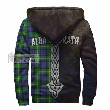 Tartan Vibes Clothing Meldrum Tartan Family Crest Sherpa Hoodie Alba Gu Brath Be Brave Lion Ancient Style
