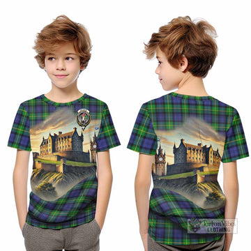 Meldrum Tartan Family Crest Kid T-Shirt with Scottish Ancient Castle Style - Tartan Vibes Clothing