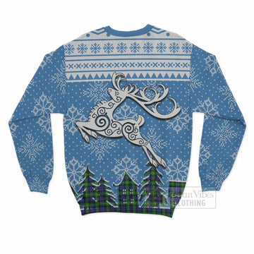 Meldrum Clan Christmas Sweatshirt Celtic Reindeer Style - Tartan Vibes Clothing