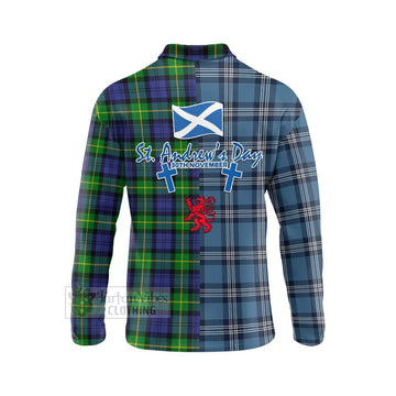 Meldrum Tartan Long Sleeve Polo Shirt Happy St. Andrew's Day Half Tartan Style - Tartan Vibes Clothing