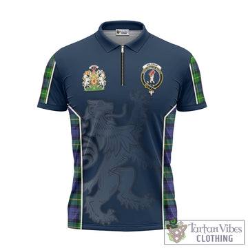 Meldrum Tartan Zipper Polo Shirt with Family Crest and Lion Rampant Vibes Sport Style - Tartan Vibes Clothing