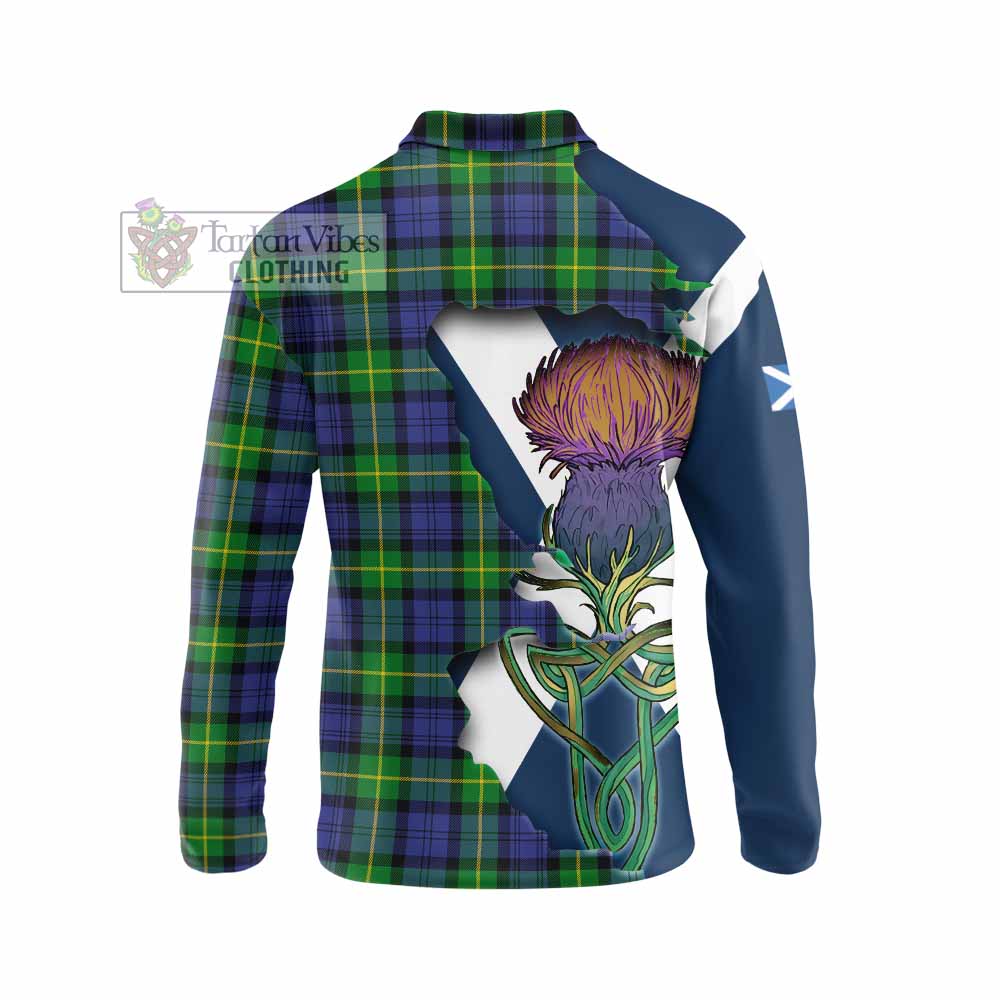 Meldrum Tartan Family Crest Long Sleeve Polo Shirt Scottish Thistle Celtic Inspired - Tartan Vibes Clothing