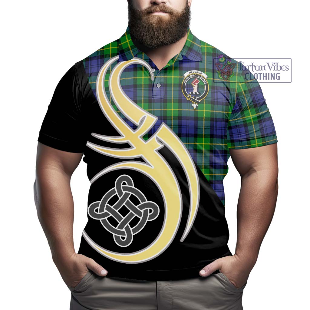 Meldrum Tartan Polo Shirt with Family Crest and Celtic Symbol Style - Tartan Vibes Clothing