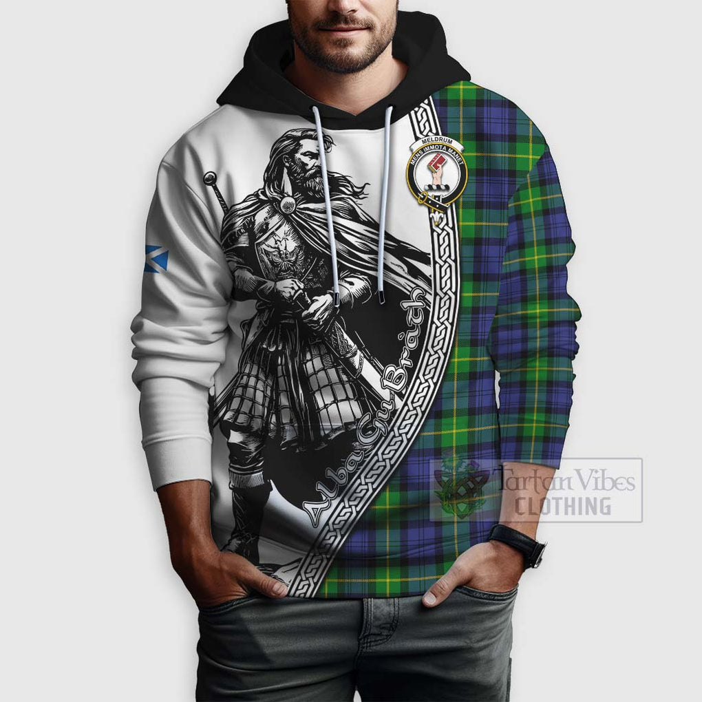 Meldrum Tartan Clan Crest Hoodie with Highlander Warrior Celtic Style - Tartan Vibes Clothing