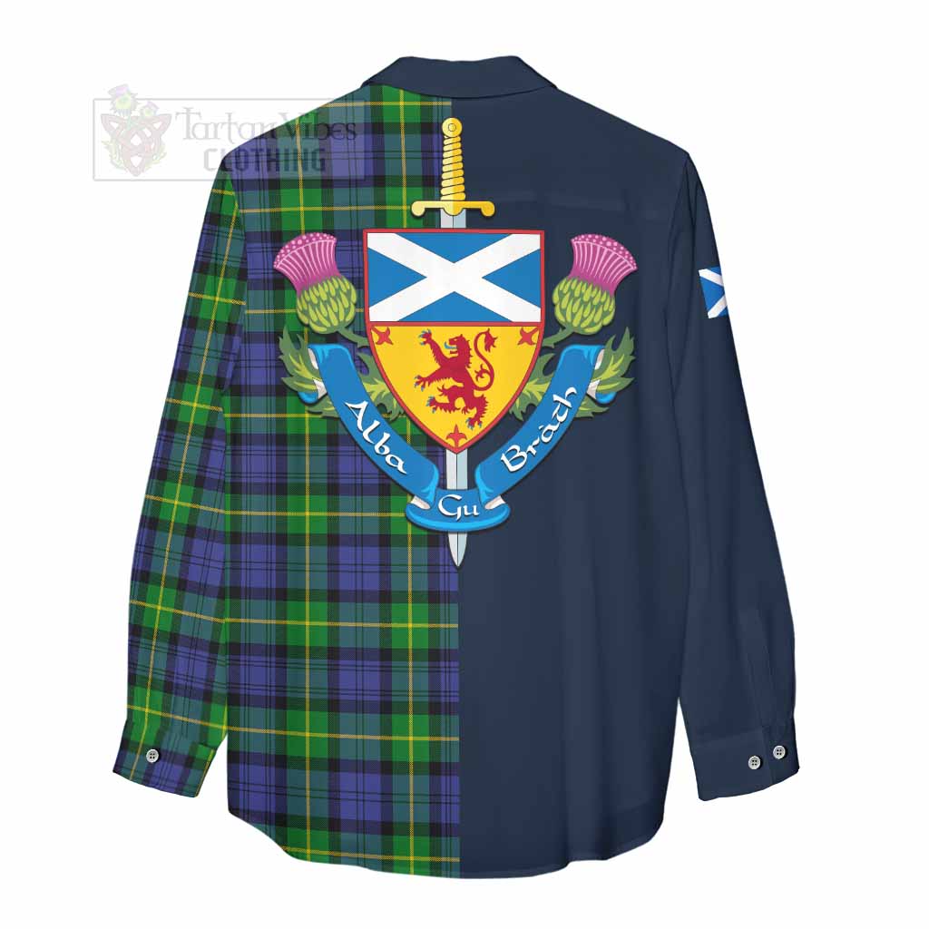 Meldrum Tartan Women's Casual Shirt Alba with Scottish Lion Royal Arm Half Style - Tartan Vibes Clothing
