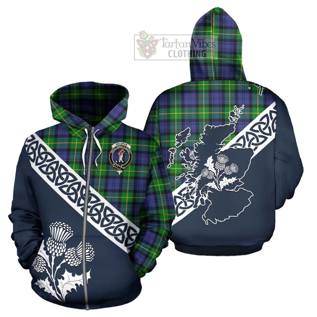 Meldrum Tartan Hoodie Featuring Thistle and Scotland Map - Tartan Vibes Clothing